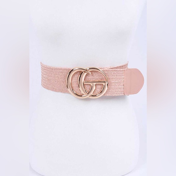 Gold Buckle Elastic Straw Statement Belt - Picture 3 of 6